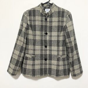 VTG BFA Classics Women's Blazer Jacket Size 16  Black Gray Plaid Wool Blend
